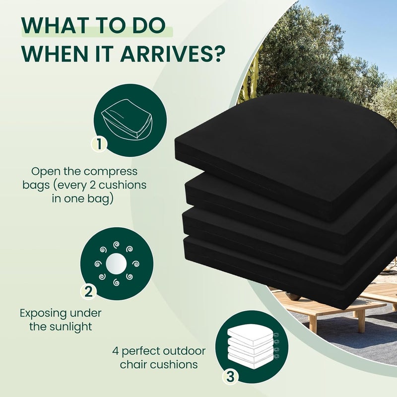 HARBOREST Outdoor Chair Cushions Set of 4, Water Resistant Patio Chair Cushions with Ties, Outdoor Seat Cushions for Patio Furniture, 17"x16"x2", Black - Image 5